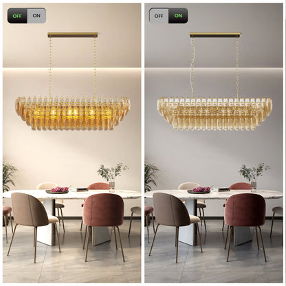 Chandelier Rectangle Gold 12-Light Smoke Glass Modern Living Room 54 In