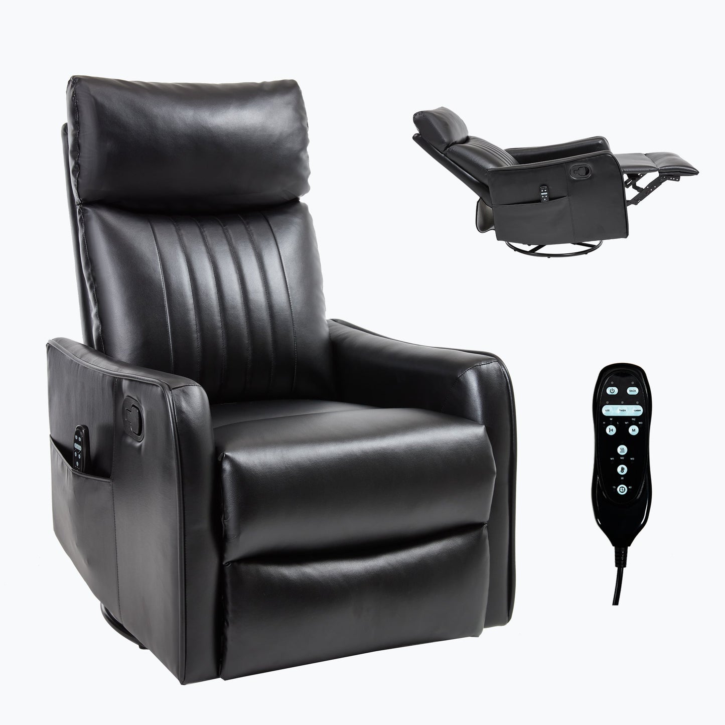 Recliner Chair Swivel Rocker Faux Leather Black Heat Massage