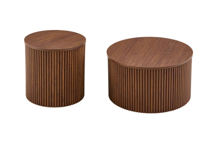 2-Piece Nesting Coffee Table Set, Roman Column MDF Round, Built-in Storage