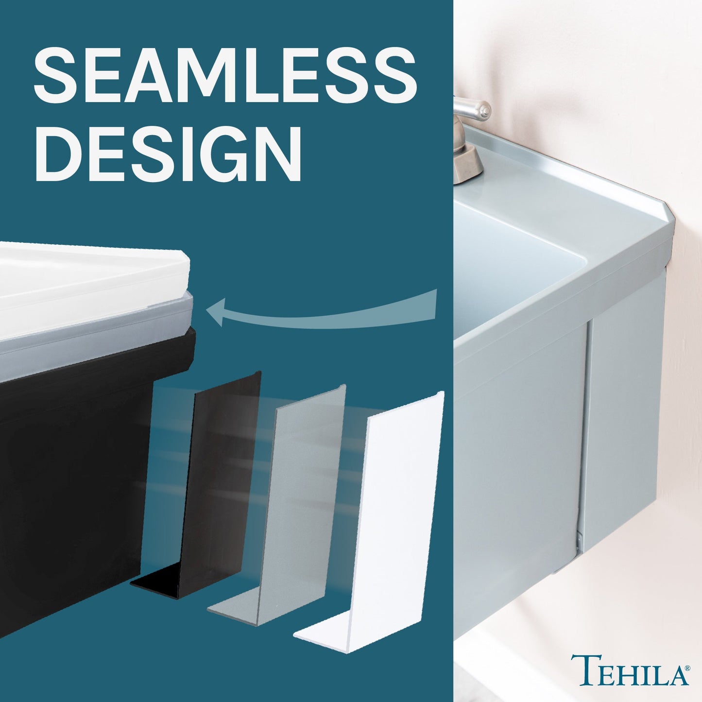 Tehila Standard Wall-Mounted Grey Utility Sink with Stainless Steel Finish Pull-Out Faucet