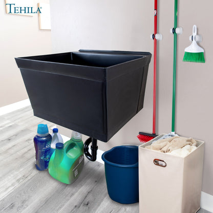 Tehila Standard Wall-Mounted Black Utility Sink, No Supply Lines