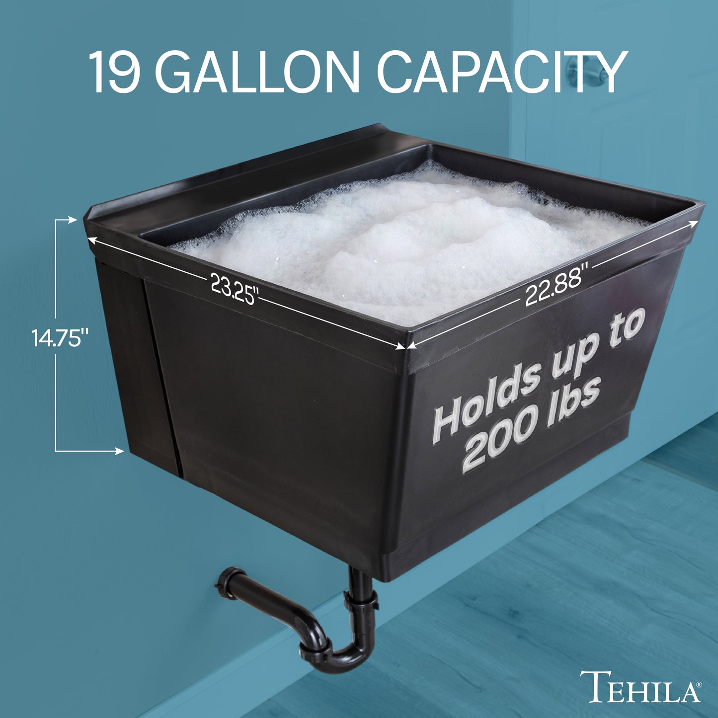 Tehila Standard Wall-Mounted Black Utility Sink, No Supply Lines