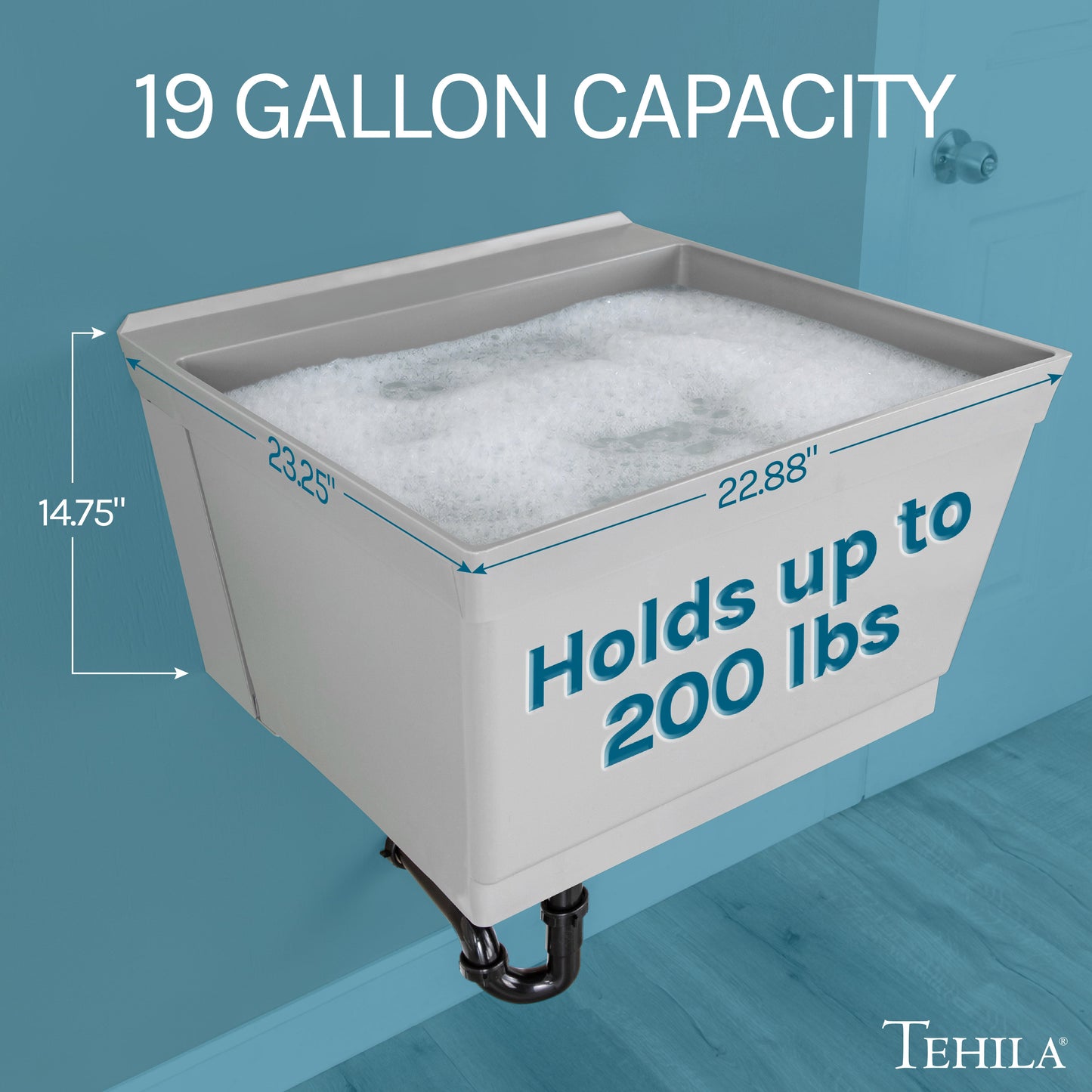 Tehila Standard Wall-Mounted Grey Utility Sink, No Supply Lines