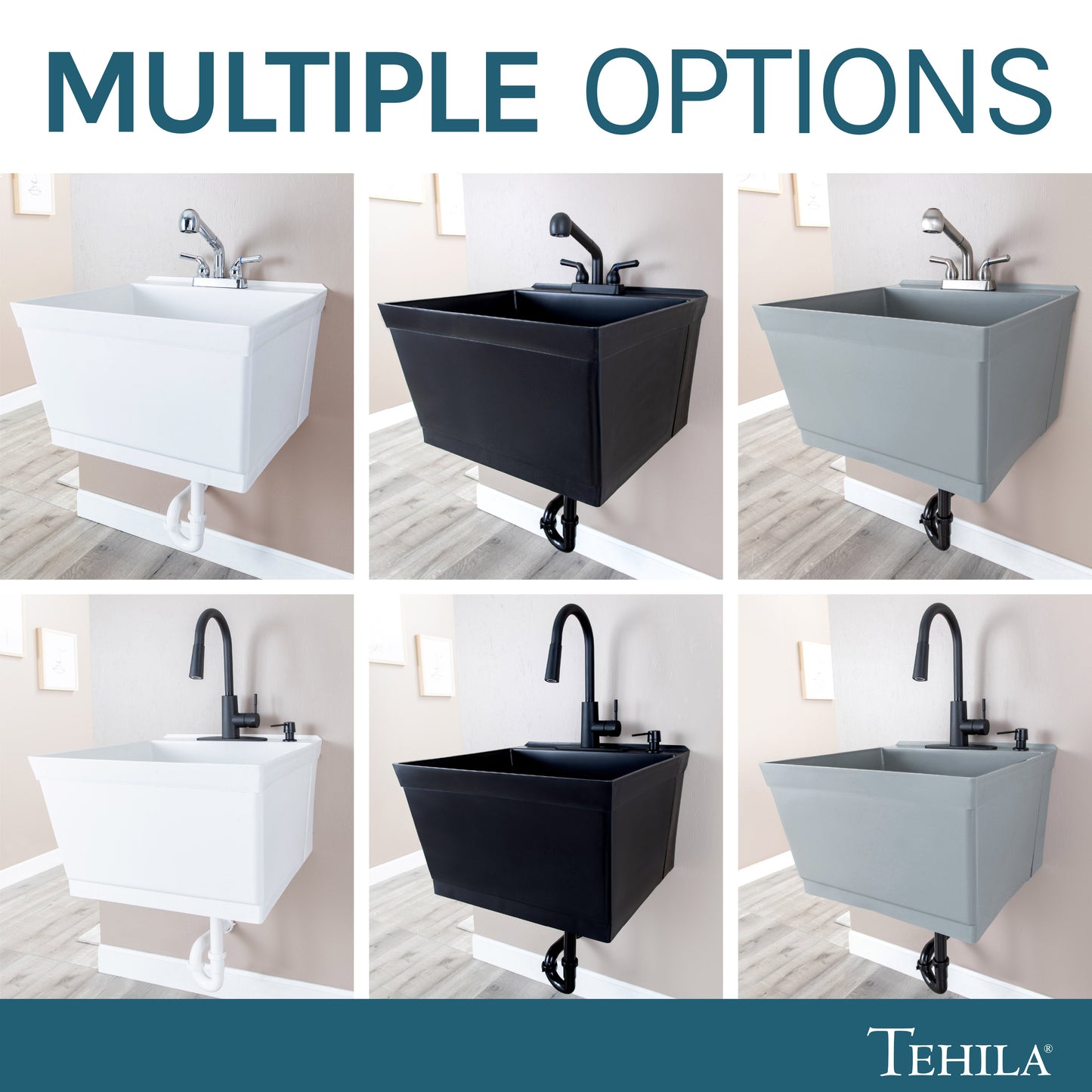 Tehila Standard Wall-Mounted White Utility Sink, No Supply Lines