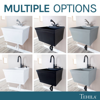 Tehila Standard Wall-Mounted White Utility Sink, Water Supply Lines Included