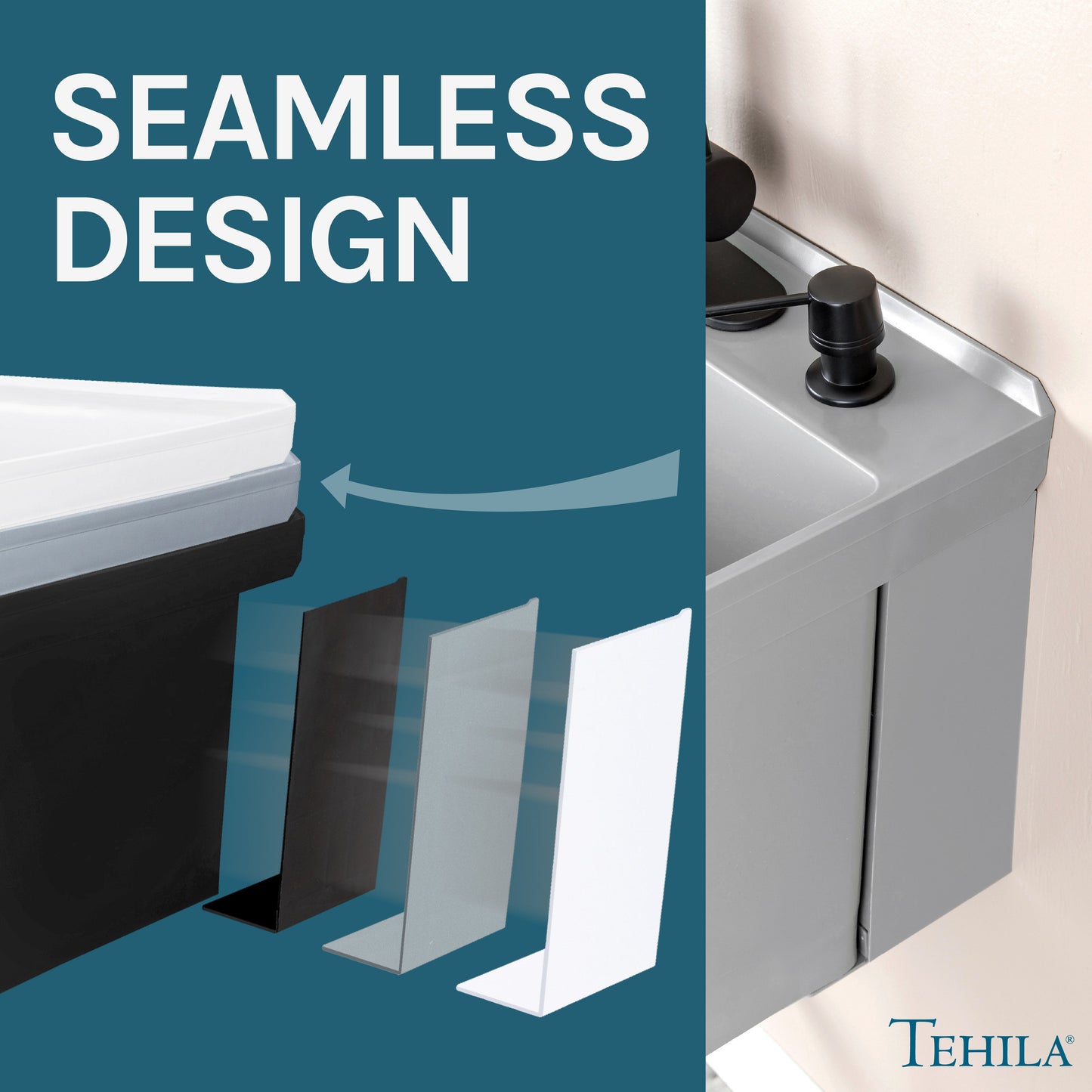 Tehila Standard Wall-Mounted Grey Utility Sink with Black Finish Pull-Down Faucet