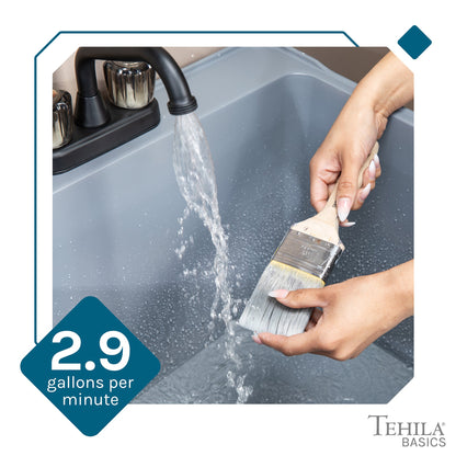 Tehila Basics Freestanding Grey Utility Sink with Black Finish Dual Handle Utility Faucet