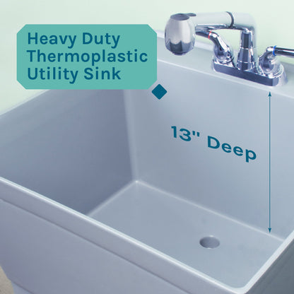 Tehila Standard Freestanding Grey Utility Sink with Chrome Finish Pull-Out Faucet