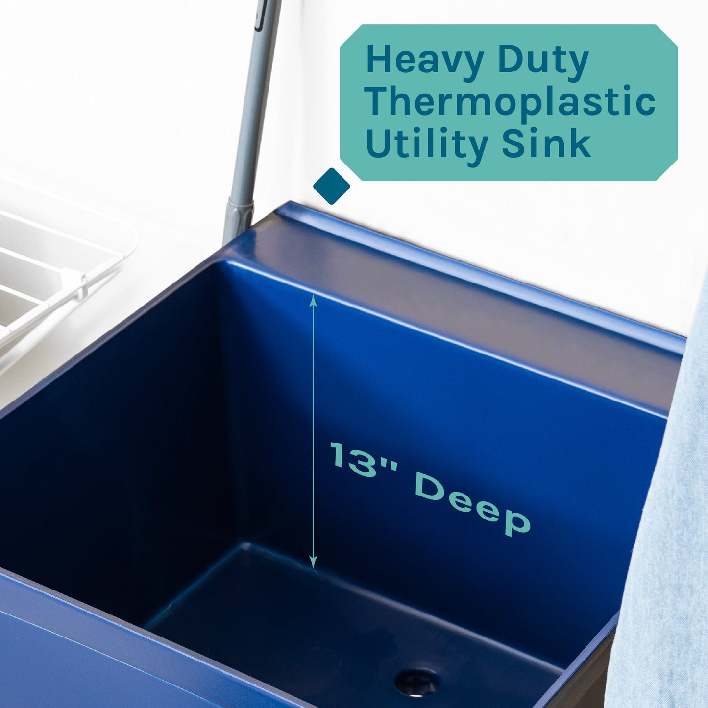 Tehila Standard Freestanding Blue Utility Sink with Black Legs, Water Supply Lines Included