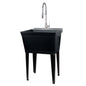 Tehila Standard Freestanding Black Utility Sink with Stainless Steel Finish High-Arc Coil Pull-Down Faucet