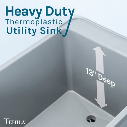 Tehila Space Saver Freestanding Grey Utility Sink with Chrome Finish Pull-Out Faucet