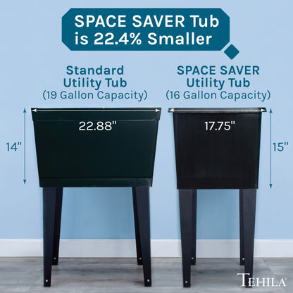 Tehila Space Saver Freestanding Black Utility Sink with Chrome Finish Gooseneck Faucet and Side Sprayer