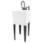 Tehila Space Saver Freestanding White Utility Sink with Black Finish Gooseneck Faucet and Side Sprayer