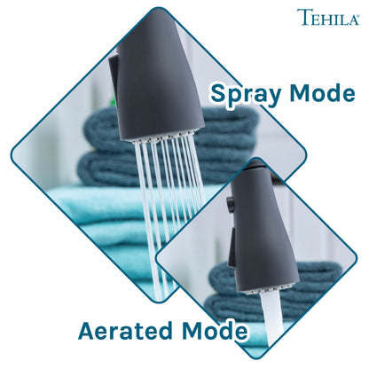Tehila Space Saver Freestanding Grey Utility Sink with Black Finish Low-Profile Pull-Down Faucet