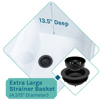 Tehila Luxe Freestanding White Utility Sink with Black Finish Low-Profile Pull-Down Faucet