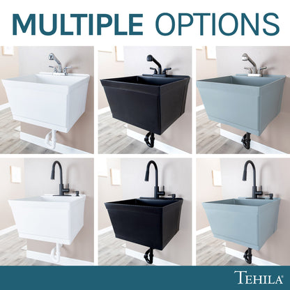 Tehila Standard Wall-Mounted Grey Utility Sink, Water Supply Lines Included