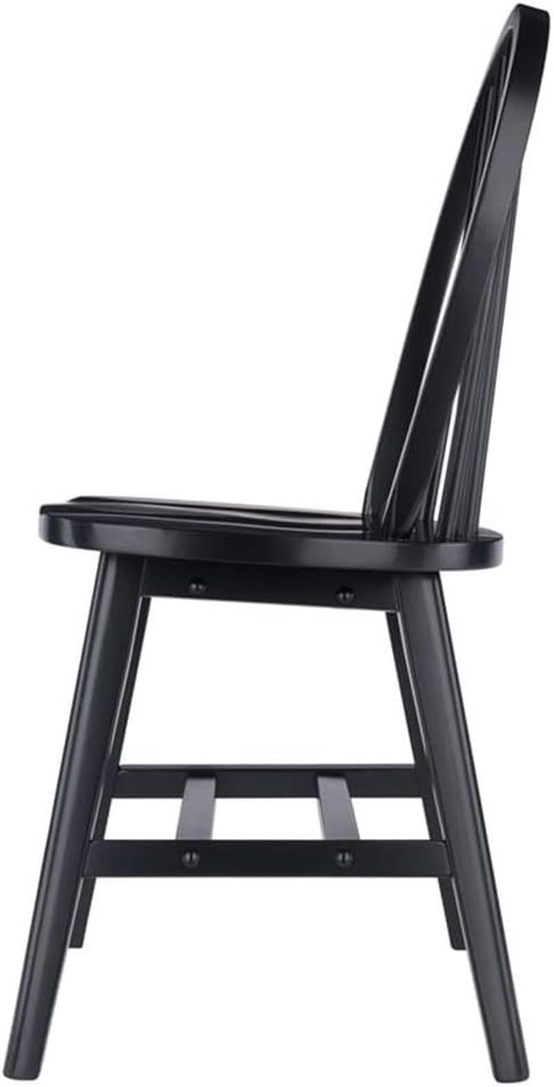 Windsor Dining Chair Set Solid Wood Black Finish 2 Pack