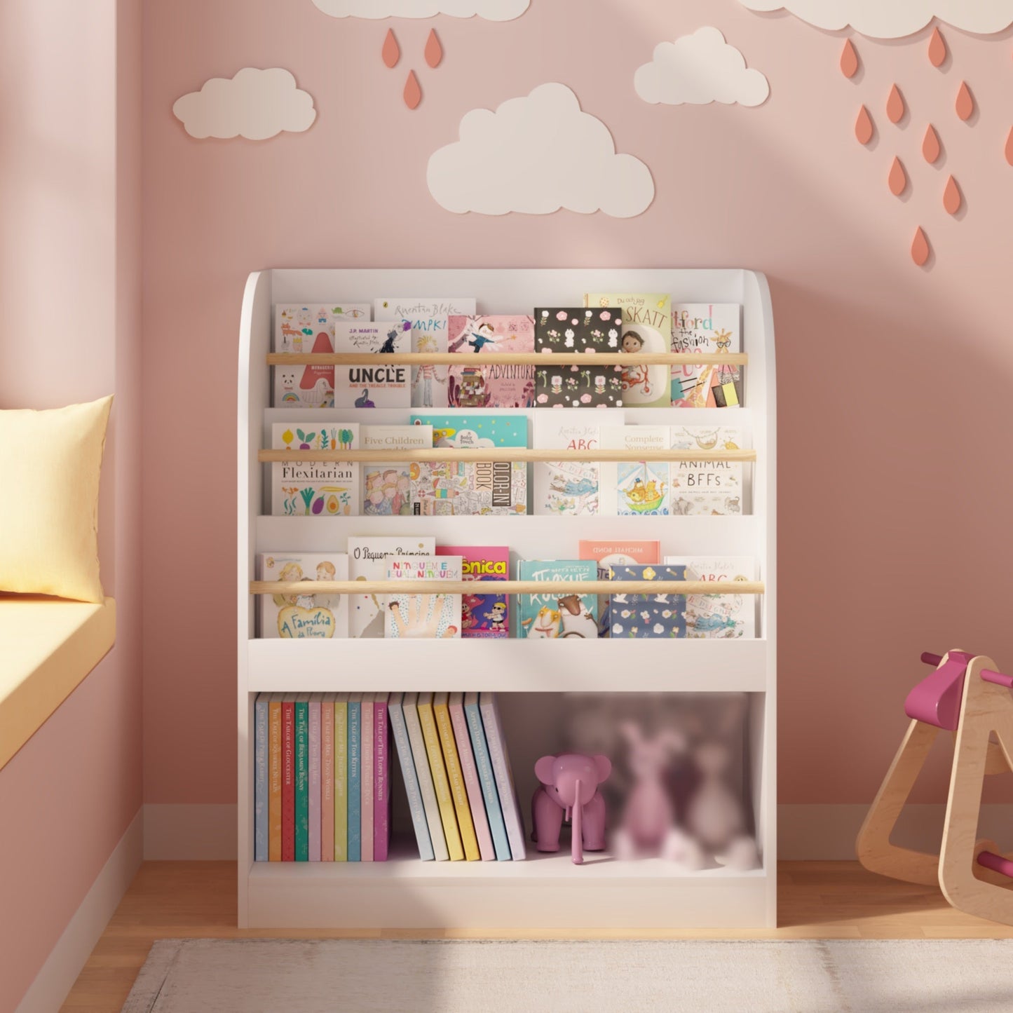 Kids Bookshelf with 3-Tier Front-Facing Display & Toy Storage