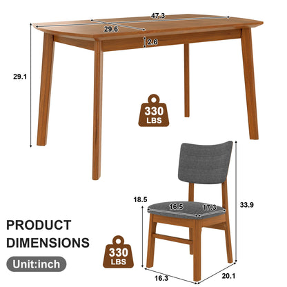 Dining Table Set For 4, Solid Wood Dining Table And Solid Wood Chairs, 5 Pieces Farmhouse Dining Table And 4 Upholstered Chairs - Brown / Gray
