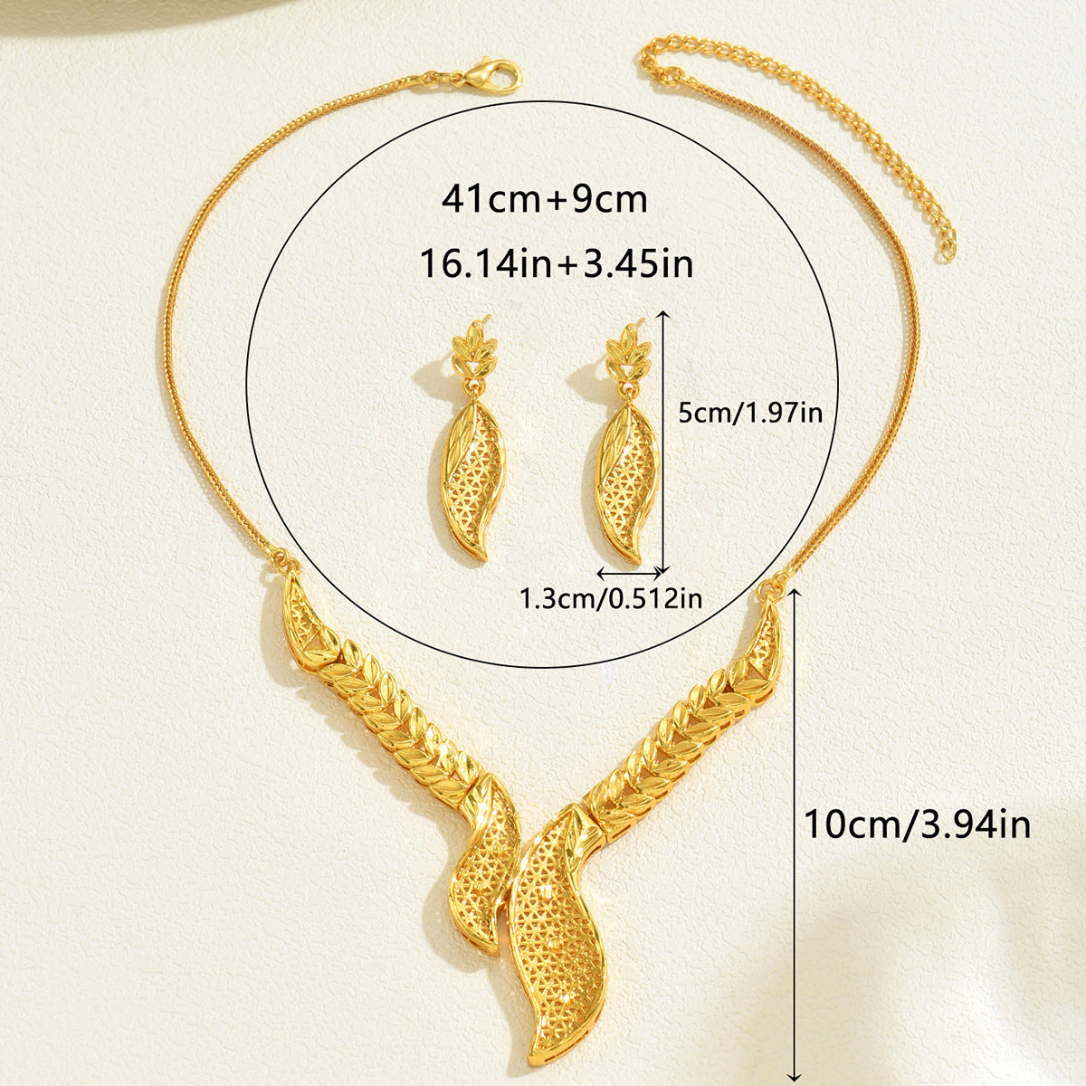 2026 Trendy Bridal Jewelry Set For Women, Niche Openwork Metal Leaf Design, Elegant Matching Pendant Necklace & Stud Earrings For Wedding Occasions