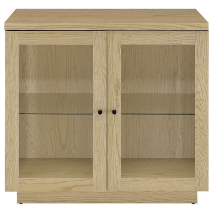 Tilbury 2-door Glass Front Accent Display Cabinet Light Oak