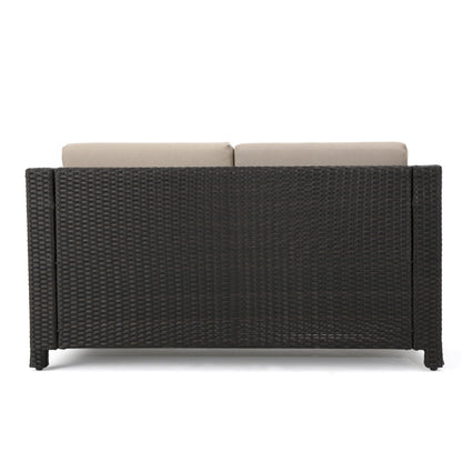 Outdoor Patio Set PE Rattan Dark Brown 4 Piece Loveseat Chairs Coffee Table