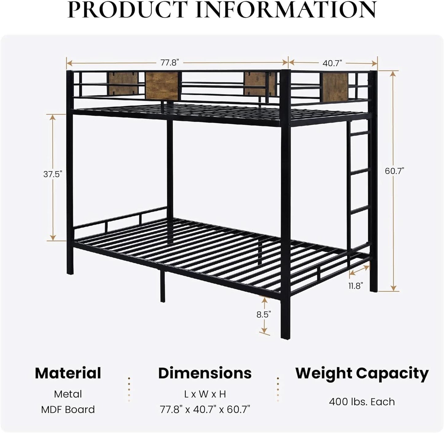 Loft Bunk Bed Twin Over Twin With Ladder And Guardrails