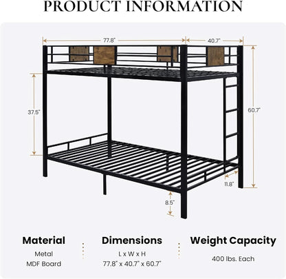 Loft Bunk Bed Twin Over Twin With Ladder And Guardrails
