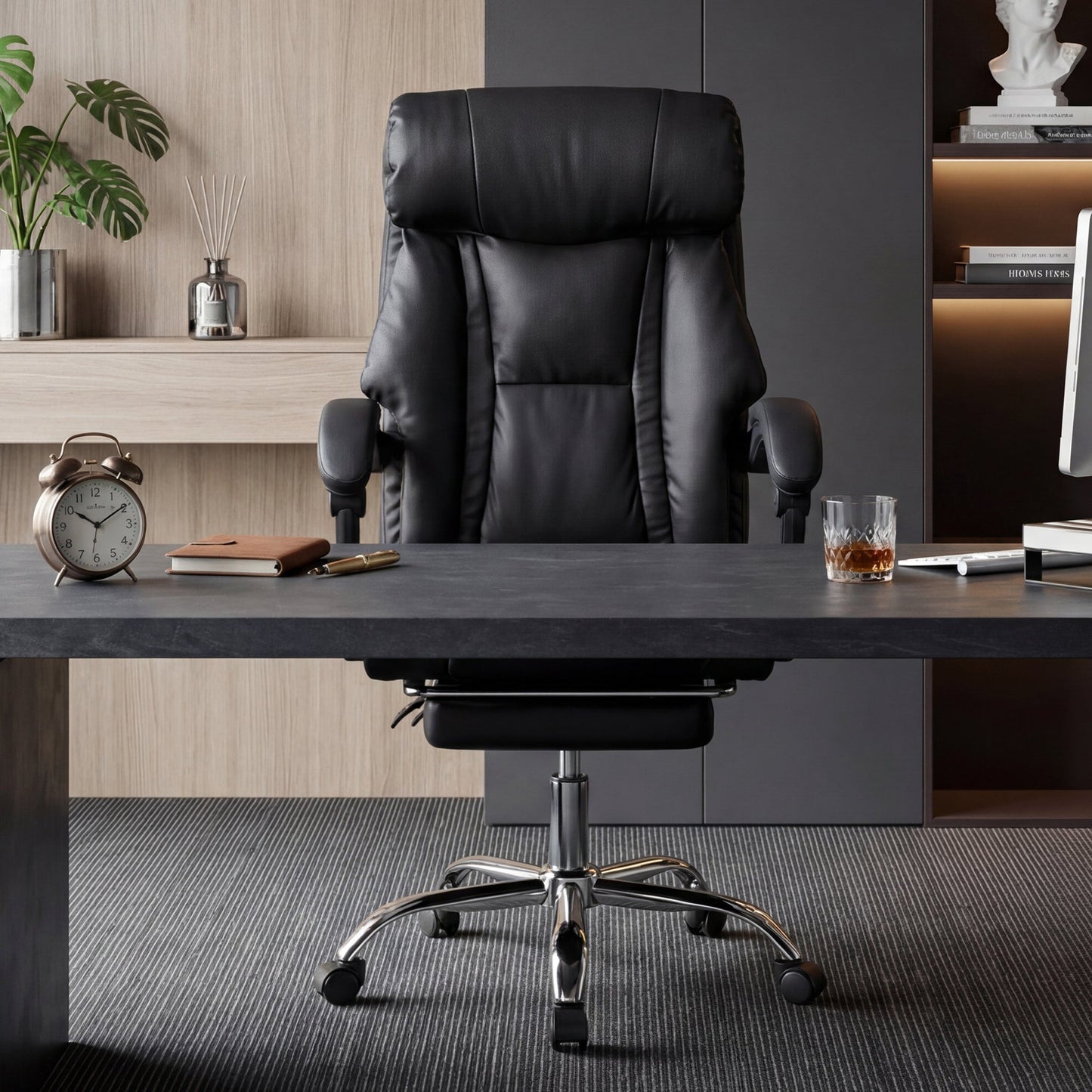 Executive Office Chair with Foot Rest, Adjustable Height High Back Reclining ...
