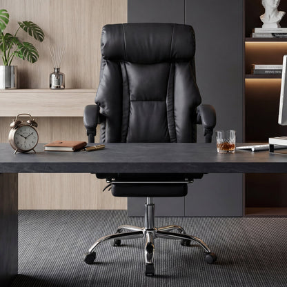 Executive Office Chair with Foot Rest, Adjustable Height High Back Reclining ...
