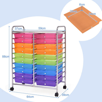 20 Drawers Storage Rolling Cart Studio Organizer-Multicolor