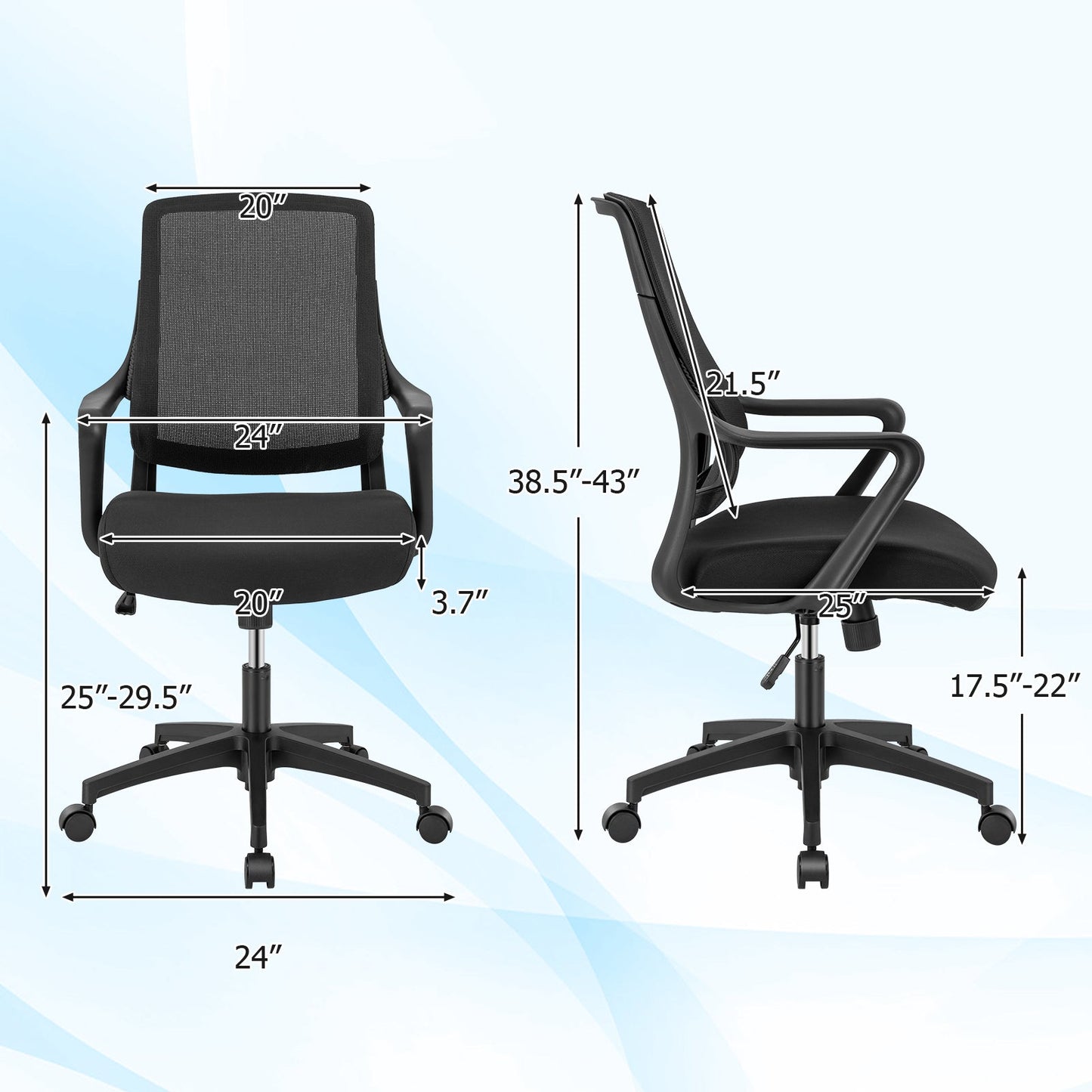 Modern Breathable Mesh Chair with Curved Backrest and Armrest-Black