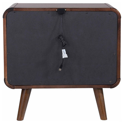 Nightstand Mid-Century Modern Dark Walnut 2-Drawer Gunmetal Hardware 27 In