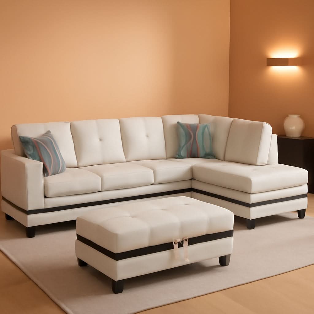 Sectional Sofa Faux Leather White L Shaped Couch Set