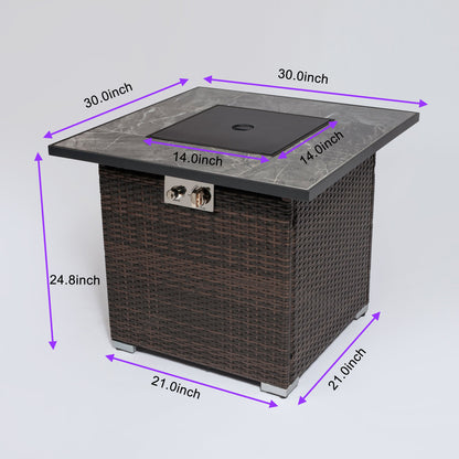 Espresso Square 30 Inch Propane Gas Fire Pit Table Tile Top Wicker Base
