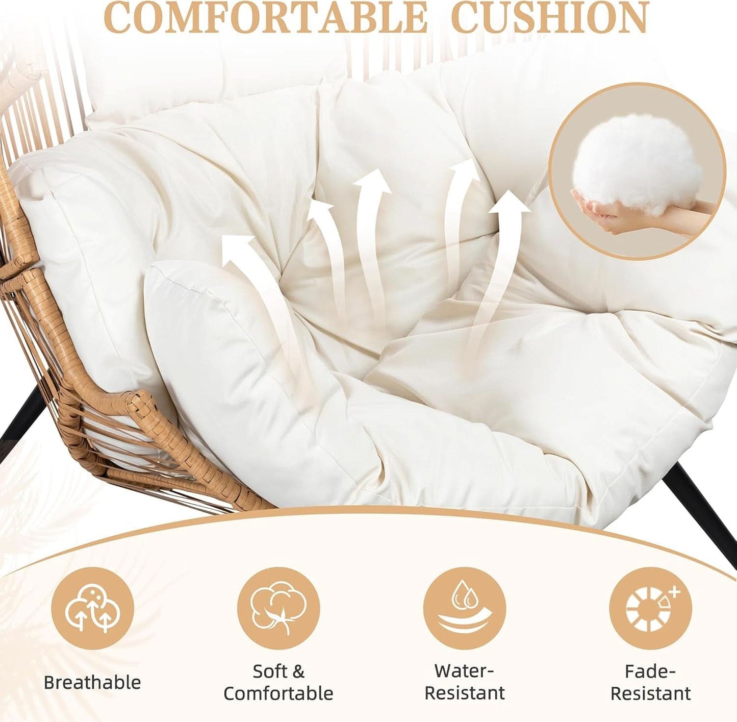 Beige Wicker Egg Chair With Cushion Outdoor Lounge