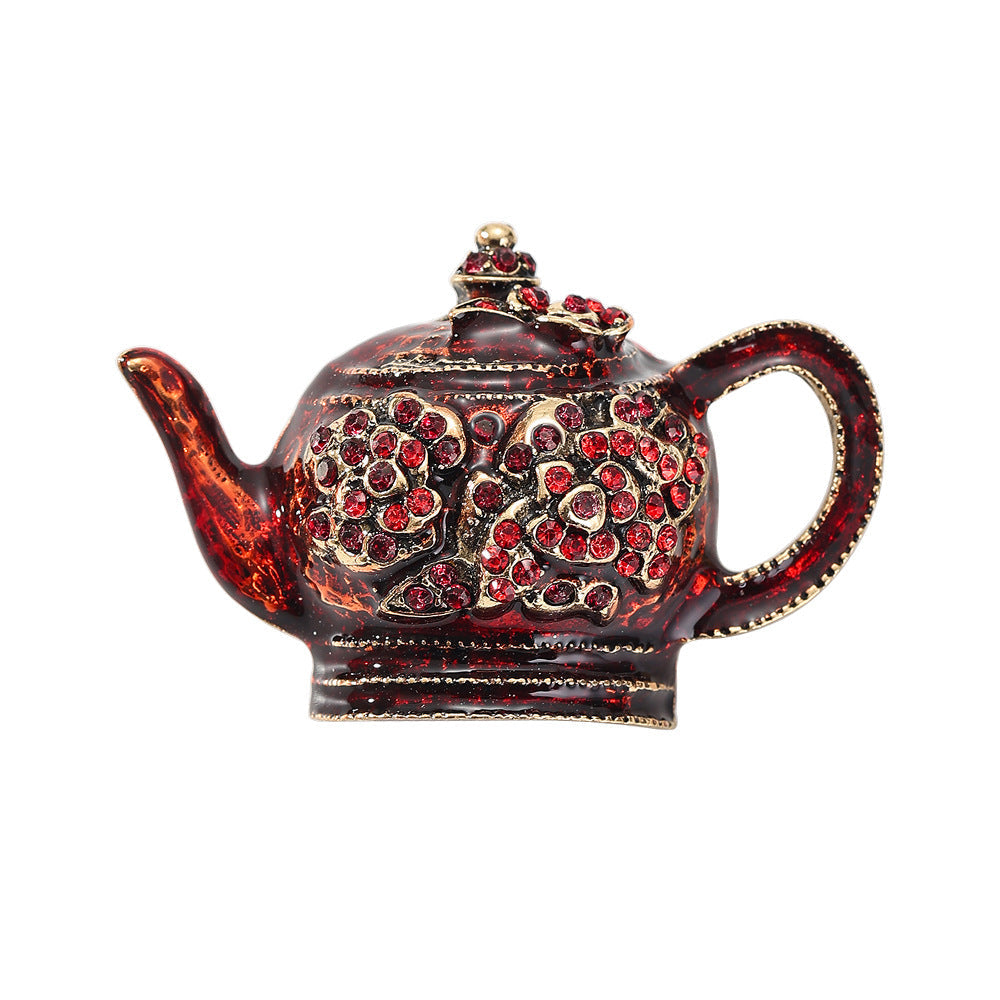 Fashionable Court-style Diamond-encrusted Kettle Brooch