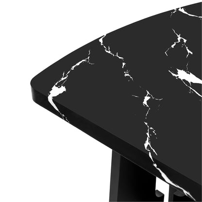 6 Piece Modern Dining Table Set, 63' Faux Marble Dining Table with Geometric