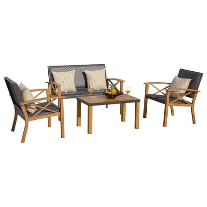 4 Piece Outdoor Conversation Set Aluminum Sofa 2 Chairs Table