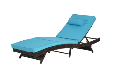 Outdoor Reclining Lounge Chair PE Rattan Light Blue Set of 2