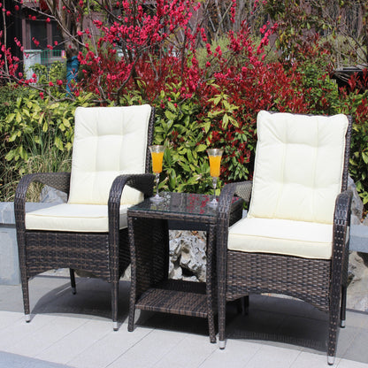 Outdoor Conversation Set PE Rattan Steel Brown Beige Cushion 3 Piece