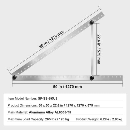 50-Inch Solar Panel Mount Brackets 0 - 90° Adjustable Tilt Mount Brackets