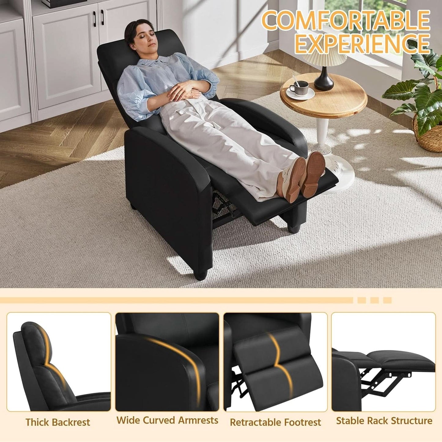 Modern Recliner Sofa With Lumbar Support And Plush Comfort