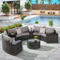 11 Piece PE Rattan Outdoor Sectional Set Light Gray