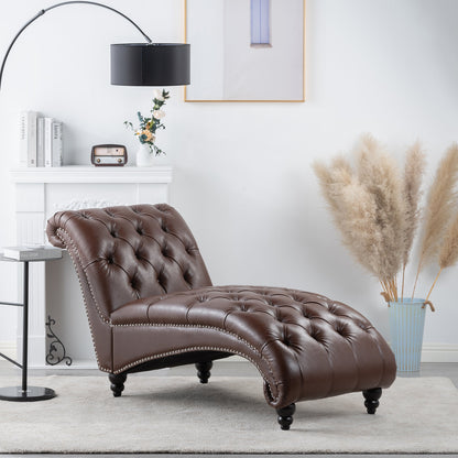 Chaise Lounge Armless PU Leather Dark Brown Tufted Foam Birch Legs 220 LB