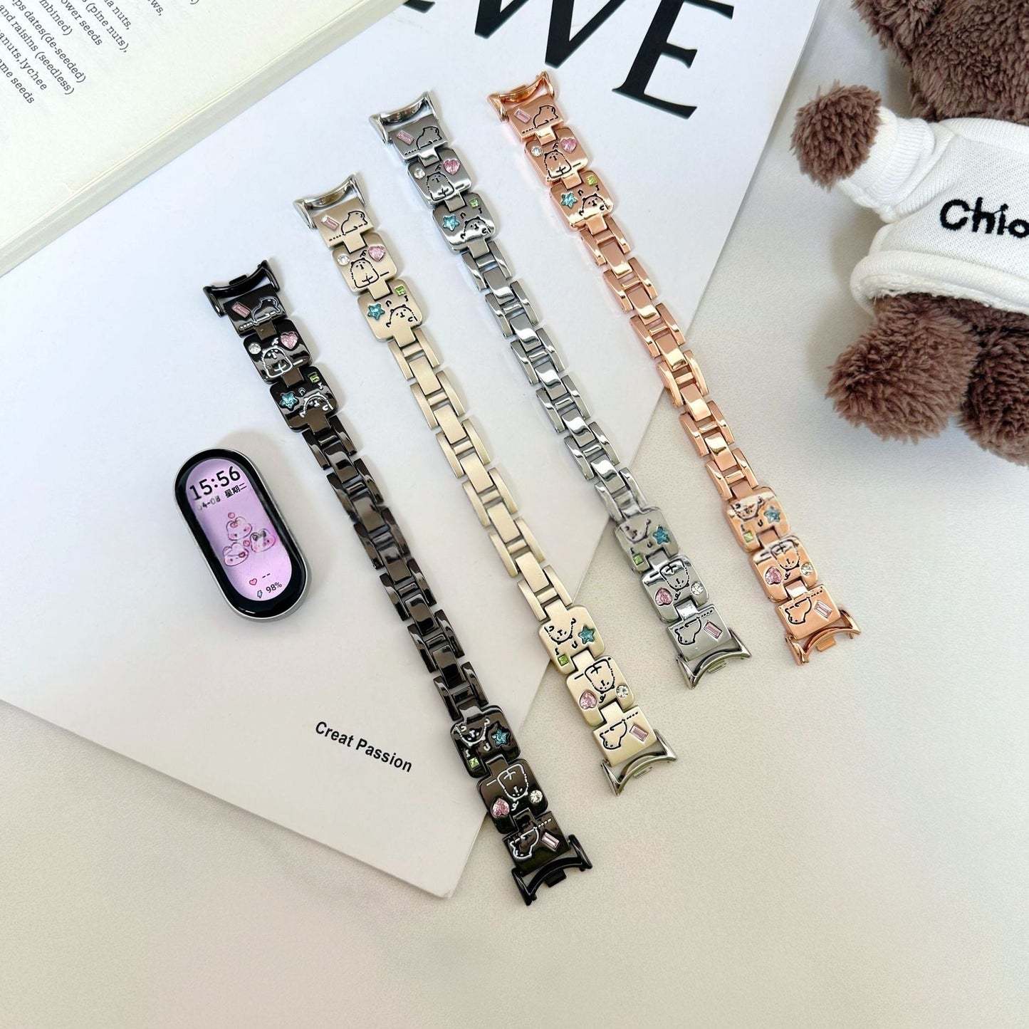 Capybara Themed Colored-diamond Metal Watch Bracelet