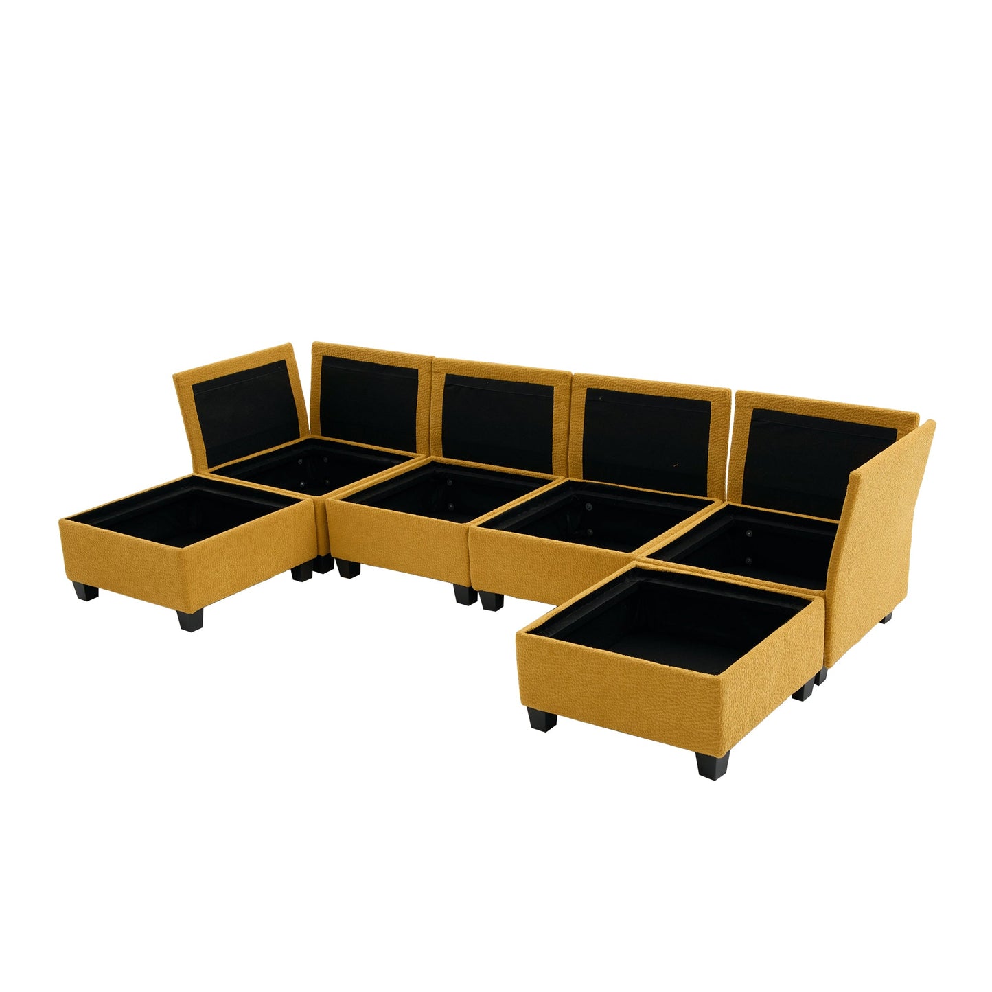 Sectional Sofa U-Shape 6 Seat Mustard Yellow Storage Ottoman