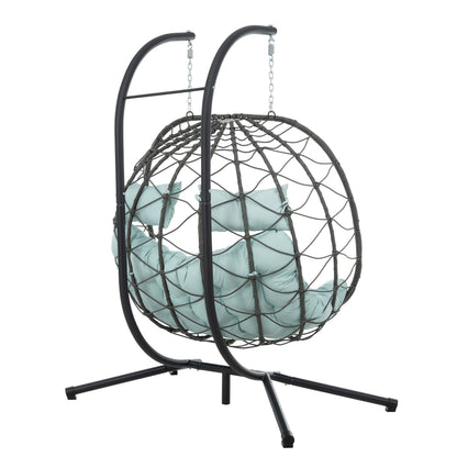 Outdoor Hanging Egg Chair Wicker PE Blue 2-Person 60x36