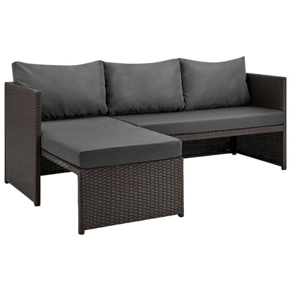 Outdoor Patio Set PVC Rattan Steel Brown Gray 3 Piece with Chaise