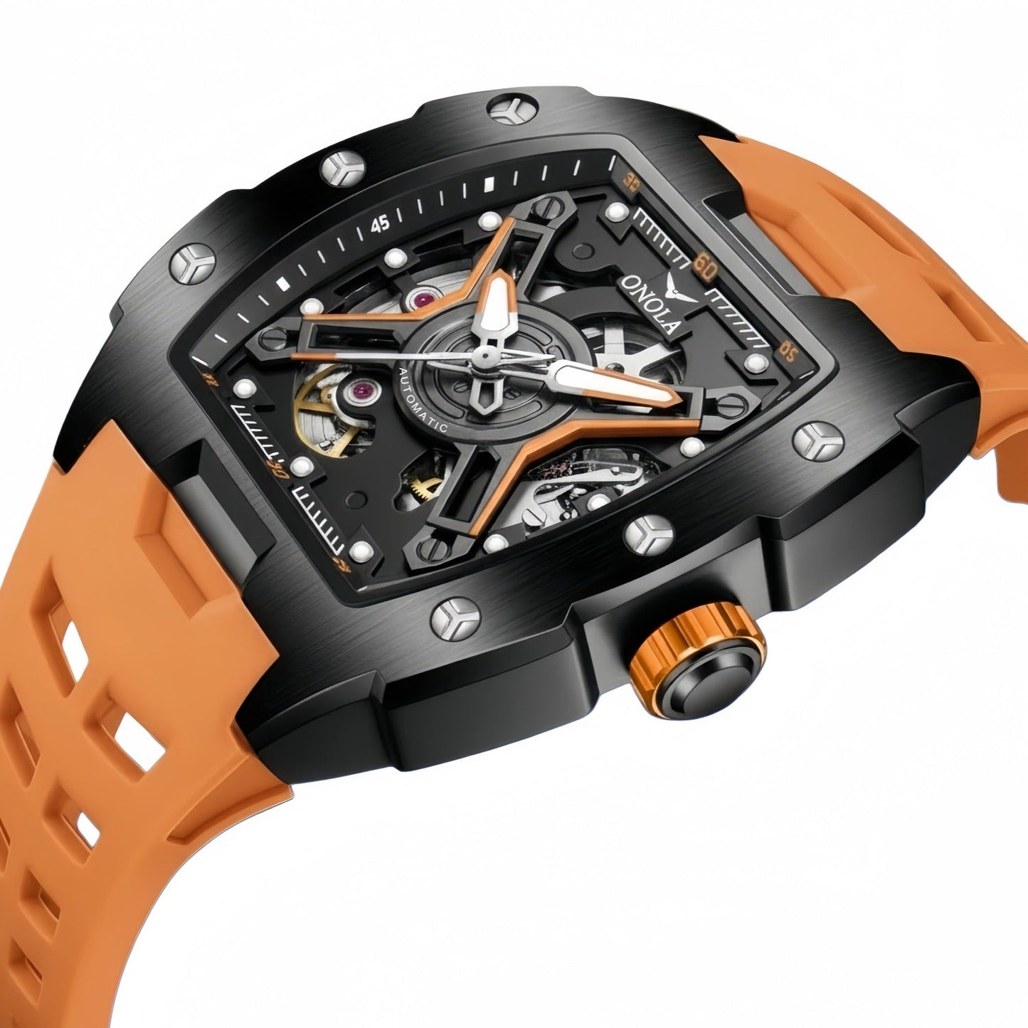 Fully Automatic Mechanical Mens Watch With A Silicone Strap And Water Resistance